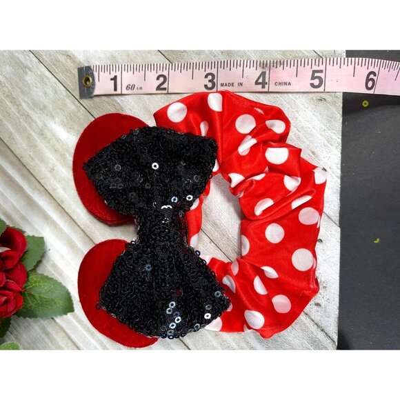 Minnie Mouse Ears Hair Scrunchies Hair Rubber Band Black Sequins Bow Polka Dot - Picture 7 of 9